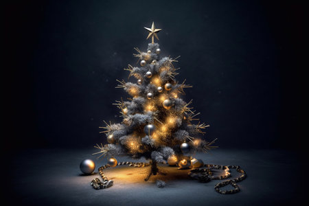 Christmas tree with Christmas decorations and lights.の素材