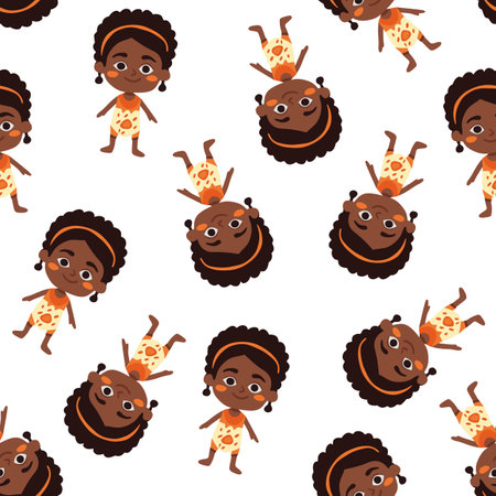 Vector isolated illustration of pattern with African baby girl.のイラスト素材
