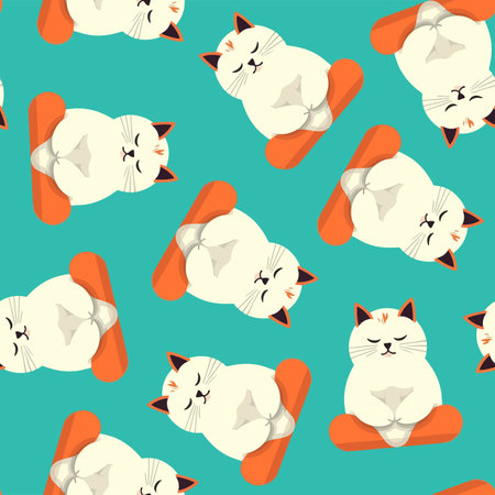 Vector isolated illustration of pattern with yoga cats.のイラスト素材