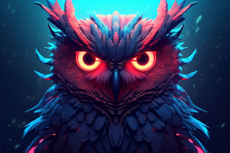 Owl portrait with neon effect.の素材