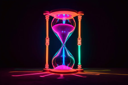 Hourglass with neon lighting. Waste of time. time-lapse.の素材