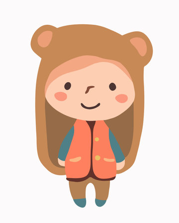 Vector isolated illustration of little girl bear. Asian baby girl.のイラスト素材
