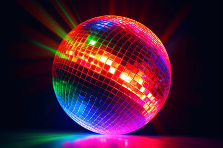 Disco ball with neon effect. Nightclub. Retro disco. Disco party.の素材