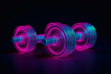 Dumbbells with a new effect. Equipment of the sports hall. Athletics.の素材