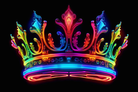 A crown with a neon effect. Assignment of title. Awarding of winners. Beauty contest.の素材