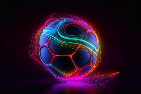 Soccer neon ball. Football game. Football match. Sports success.の素材