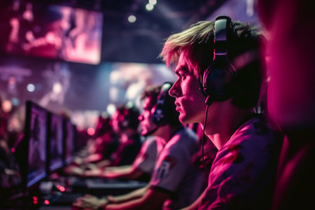 Video game room. Sports competitions with video games. International eSports tournament.の素材