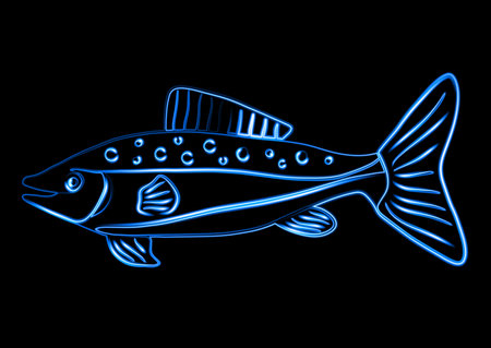Vector isolated illustration of a fish with neon effect.のイラスト素材