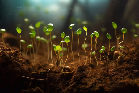 Germinated sprouts. The initial stage of development. Activity result. Seedling.の素材