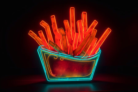 French fries neon. Fast food restaurant.の素材