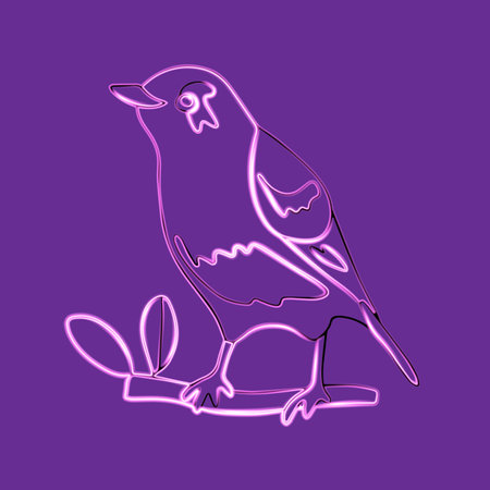 Vector isolated illustration of outline bird on branch with neon effect.のイラスト素材