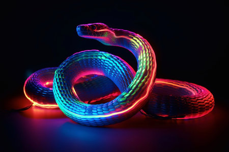Snake with neon effect. Year of the snake. Chinese horoscope.âの素材