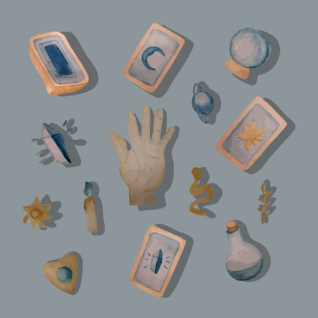 Vector isolated illustration of tarot card layout. Divination on cards. Prediction of the future.のイラスト素材