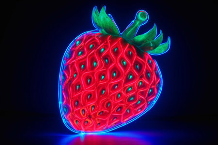 Strawberry with neon effect. Night club.の素材