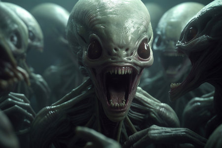 A group of aliens. Invasion of aliens.の素材