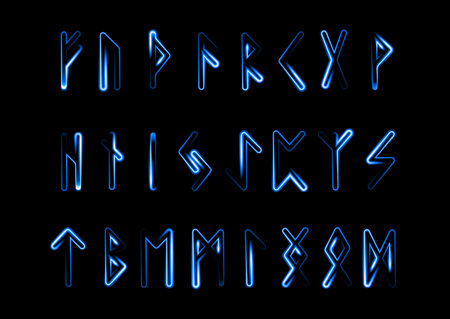 A set of runes with a neon effect.Divination on runes.