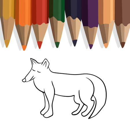 Vector isolated illustration of a fox coloring page.Simple animal coloring for kindergarten.のイラスト素材