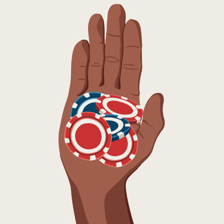 Vector isolated illustration of poker chips in hand. Make bets.のイラスト素材