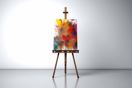 Art exhibition. Easel with colored spots.の素材