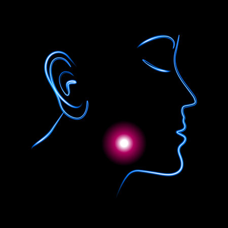 Vector isolated illustration of sore throat with neon effect. Pain in sore throat.のイラスト素材