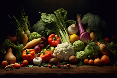 Vegetarian food. Raw food Fresh vegetables. Vegetable harvest.Balanced nutrition.の素材