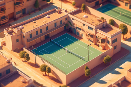 Tennis court outside. Entertainment at the resort. Sports recreation.の素材