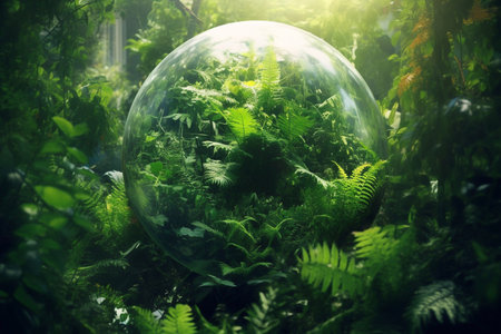 Greening the planet..Transparent planet earth among greenery.の素材
