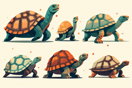Set of different cartoon turtles.の素材