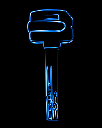 Vector isolated illustration of key with neon effect.のイラスト素材