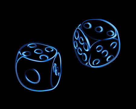 Vector isolated illustration of playing dice with neon effect.のイラスト素材
