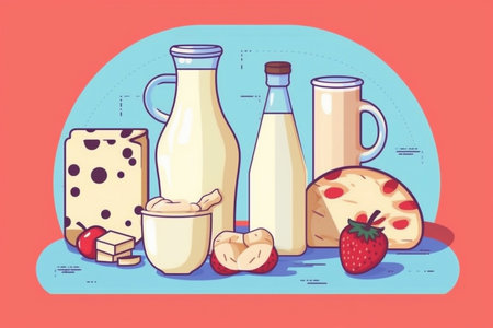 A set of dairy products. Homemade dairy products.の素材