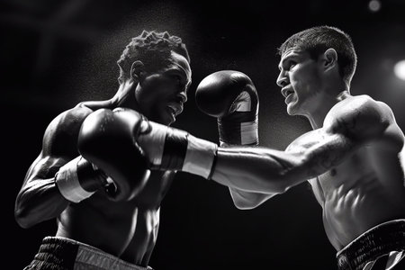 Two men during a boxing match.Boxing training.の素材