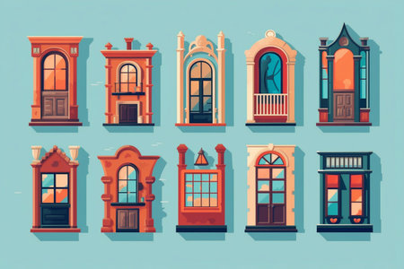 A set of different windows for the house.の素材