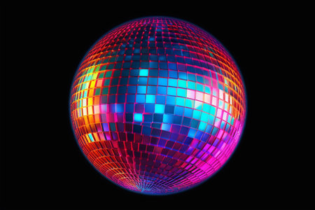 Disco ball with neon effect. Nightclub. Retro disco. Disco party.の素材
