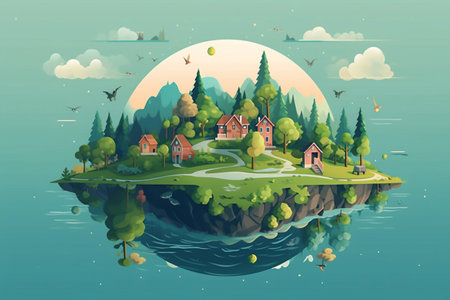 Greening the planet..Transparent planet earth among greenery.の素材