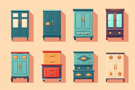 A set of different cabinets for an apartment and office.の素材