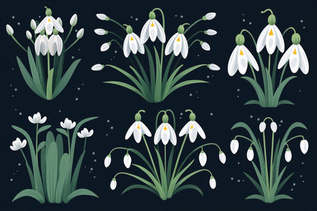 Set of snowdrops.The first spring flowers.の素材