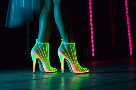 Liquid legs on heels with a neon effect. Night club. Secret life. Retro party.の素材