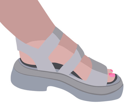 Vector isolated illustration of women's sandals. Female summer legs in sandals.のイラスト素材