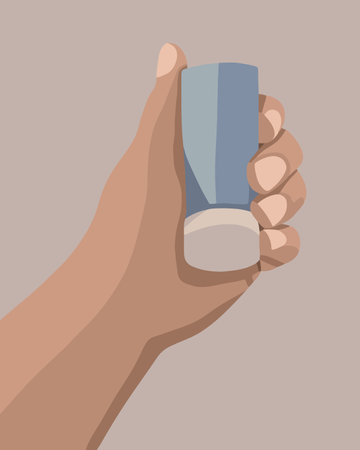 Vector isolated illustration of inhaler in hand. Help with asthma.のイラスト素材