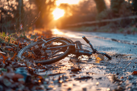 Accident involving a bicycle. Adherence to the rules of safe cycling.の素材