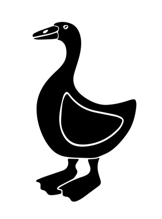 Vector isolated illustration of domestic fowl goose. Black and white silhouette of a goose.のイラスト素材