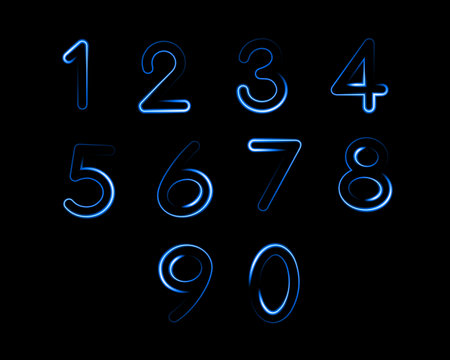 Bright neon numbers are lit up, showcasing a grid from one to nine, creating a striking visualのイラスト素材