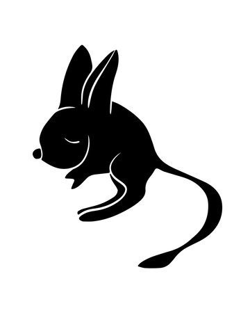 A cheerful rabbit silhouette hops energetically with its ears perked up and tail curvedのイラスト素材