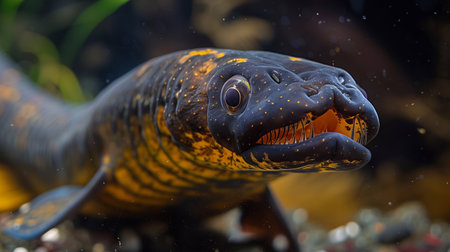 The lamprey swims gracefully in its underwater environment displaying vibrant colorsの素材