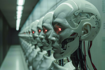 Exploration of human cloning and robotic advancements in a futuristic laboratory settingの素材