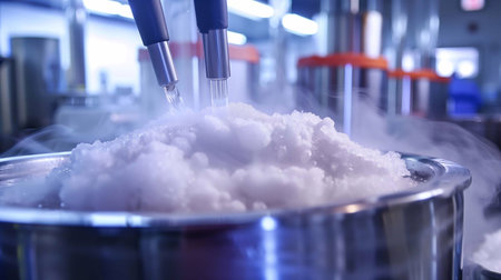 Cryopreservation uses liquid nitrogen to freeze biological materials for researchの素材
