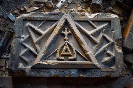 Detailed stone carving showcasing Masonic symbols discovered in an old workshop revealing artistryの素材