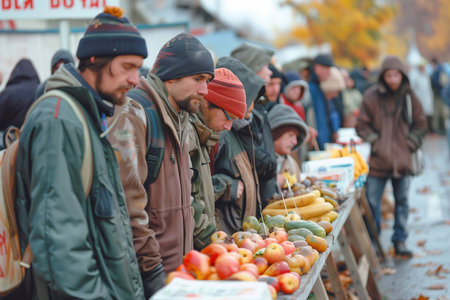 People seek food distribution help, showing the need for support in tough timesの素材