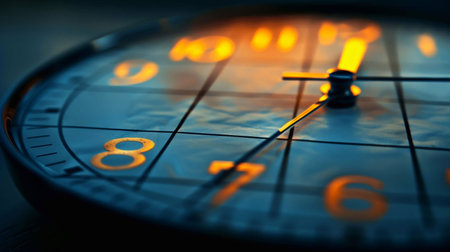 The clock glows softly, its hands approaching a specific hour, highlighting tranquilityの素材